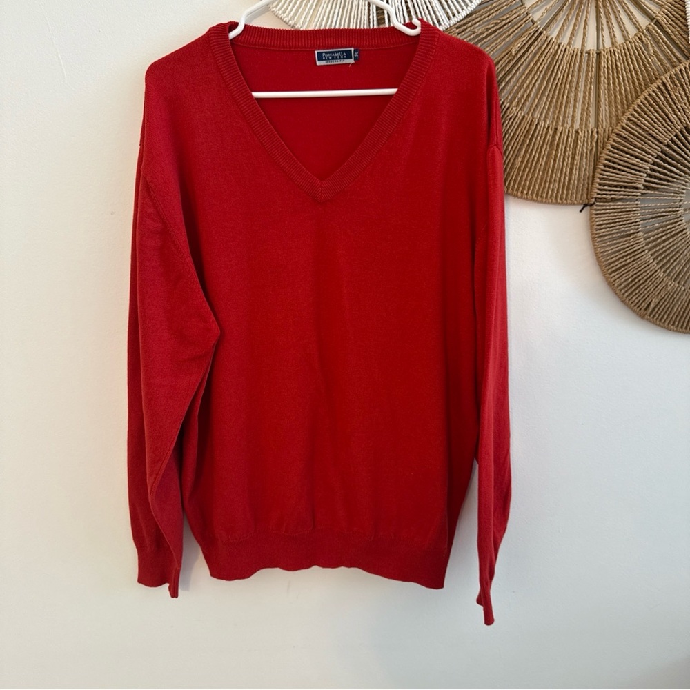 Men's Red V-Neck Sweater